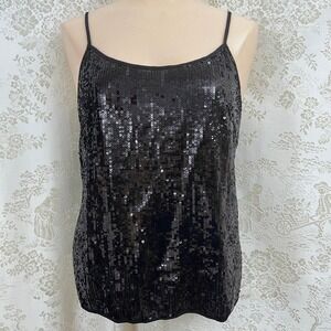 Talbots Blouse Black Sequin Holiday Tank Glam Party Club Sparkle Women's Size 8P